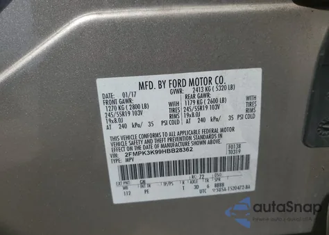 2017 Ford Edge Titanium z USA, uszkodzony, nr VIN 2FMPK3K99HBB28362